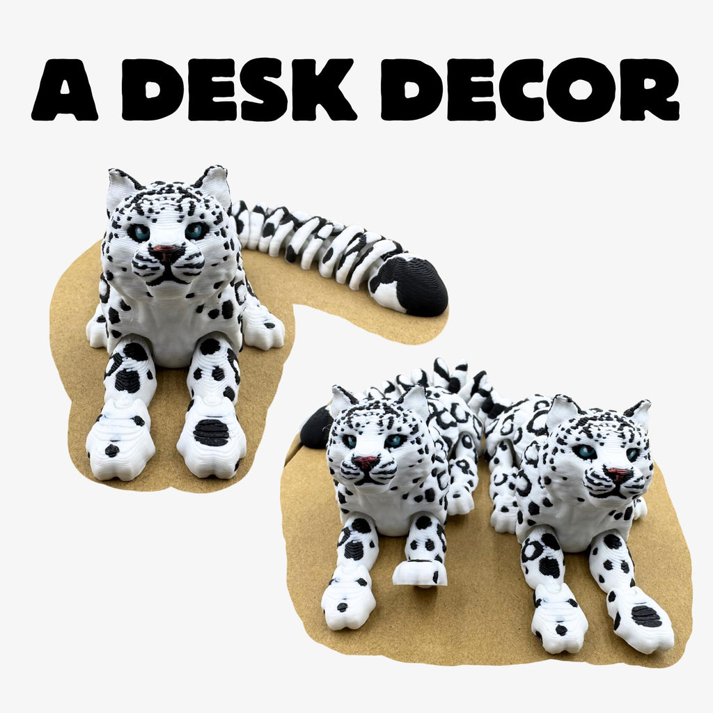 Yipintang 8-Inch Articulated Snow Leopard – 3D Printed Flexible Fidget Animal for Desk Décor