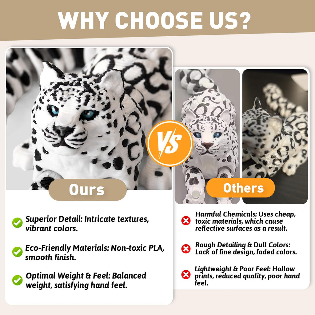 Yipintang 8-Inch Articulated Snow Leopard – 3D Printed Flexible Fidget Animal for Desk Décor