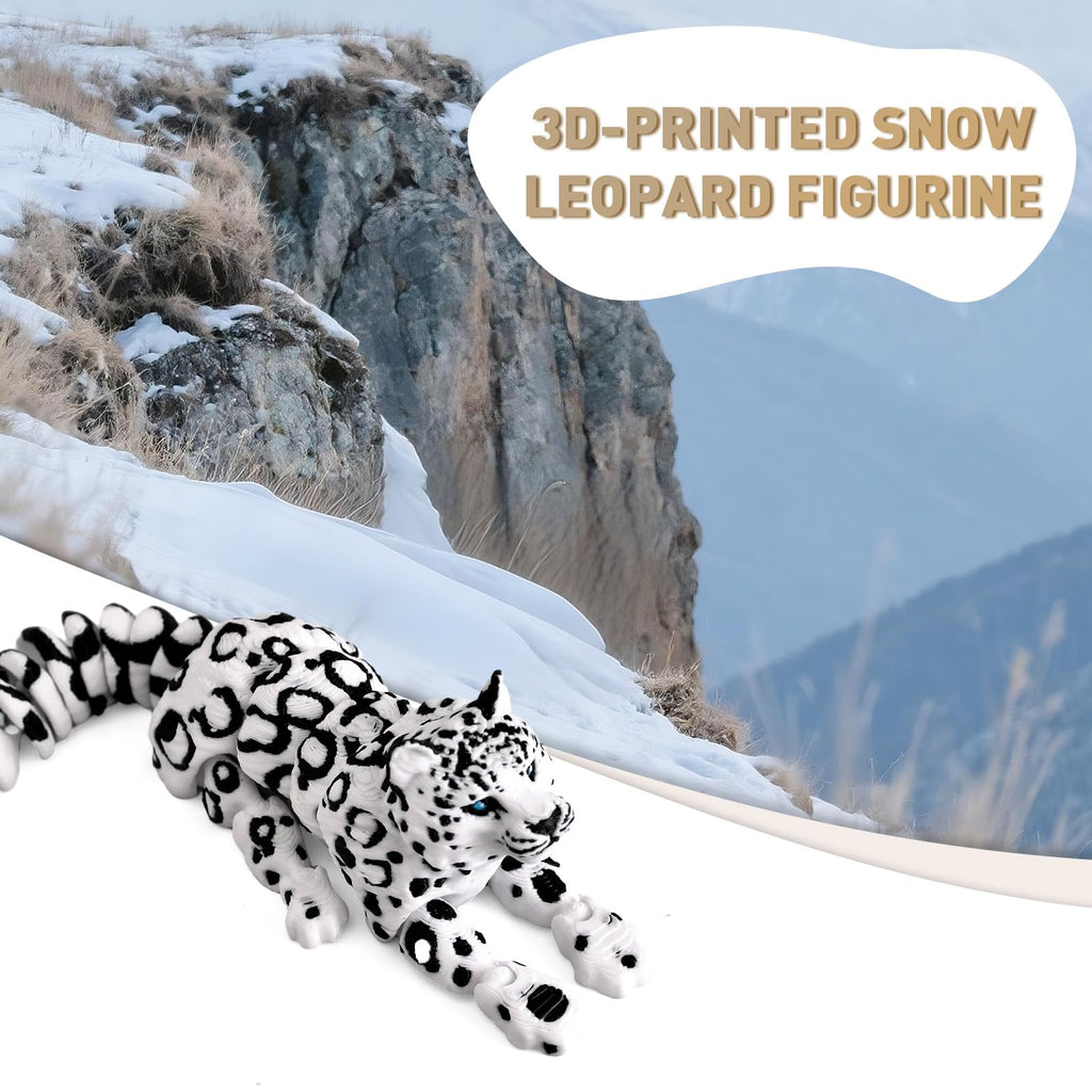 Yipintang 8-Inch Articulated Snow Leopard – 3D Printed Flexible Fidget Animal for Desk Décor