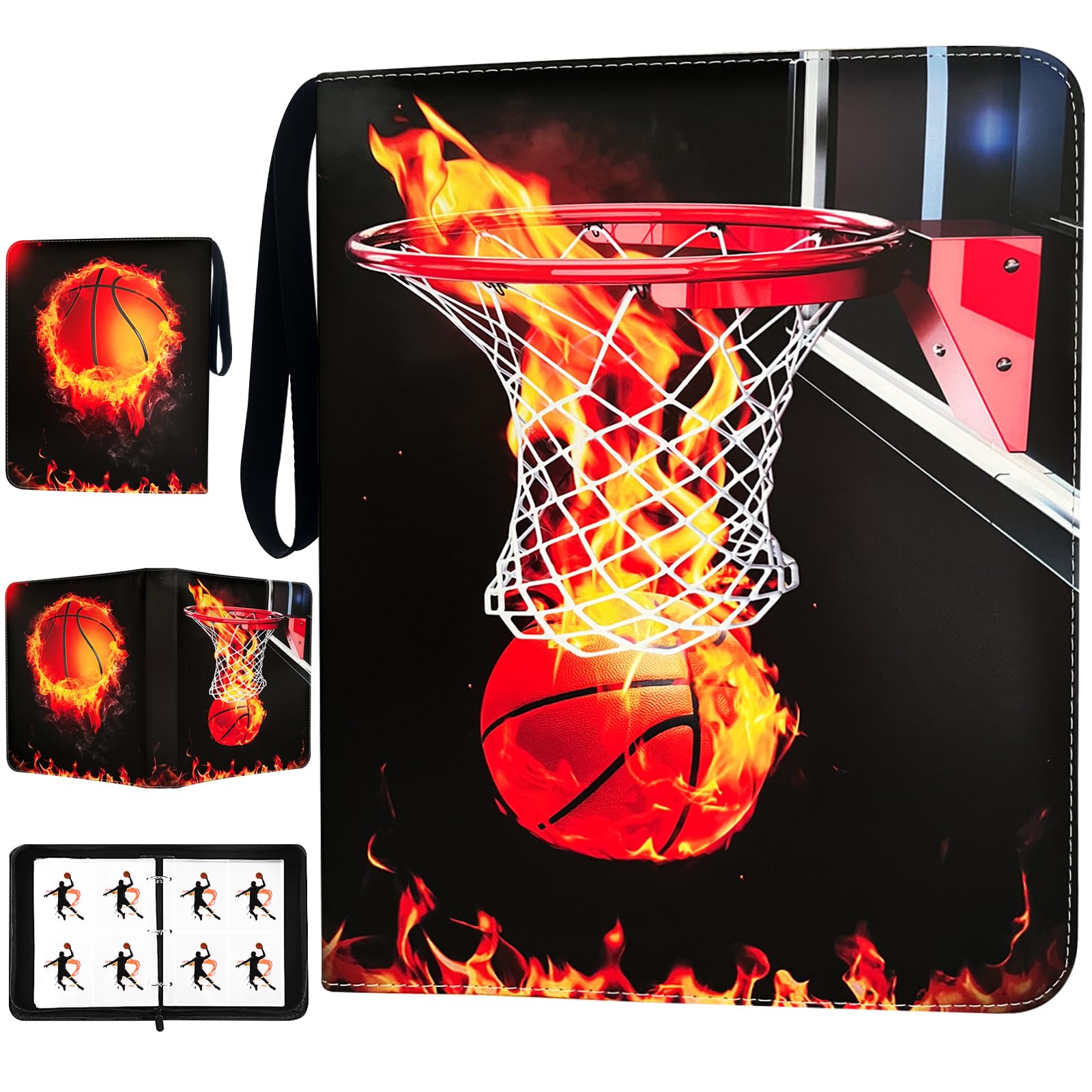 Yisheme 400-Pocket Basketball Card Binder with 50 Removable Sleeves – PU Leather Zipper Album for Trading Cards
