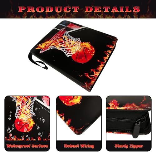 Yisheme 400-Pocket Basketball Card Binder with 50 Removable Sleeves – PU Leather Zipper Album for Trading Cards