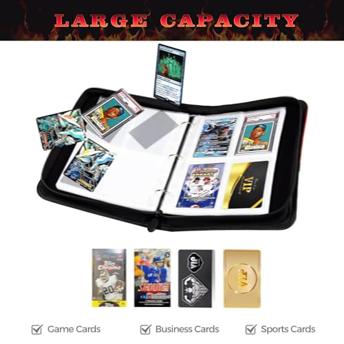Yisheme 400-Pocket Basketball Card Binder with 50 Removable Sleeves – PU Leather Zipper Album for Trading Cards