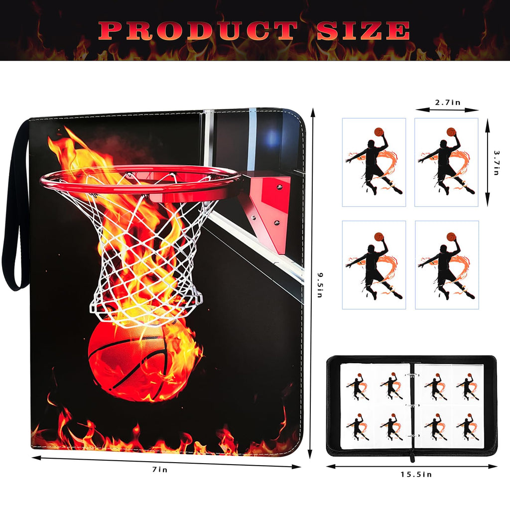 Yisheme 400-Pocket Basketball Card Binder with 50 Removable Sleeves – PU Leather Zipper Album for Trading Cards
