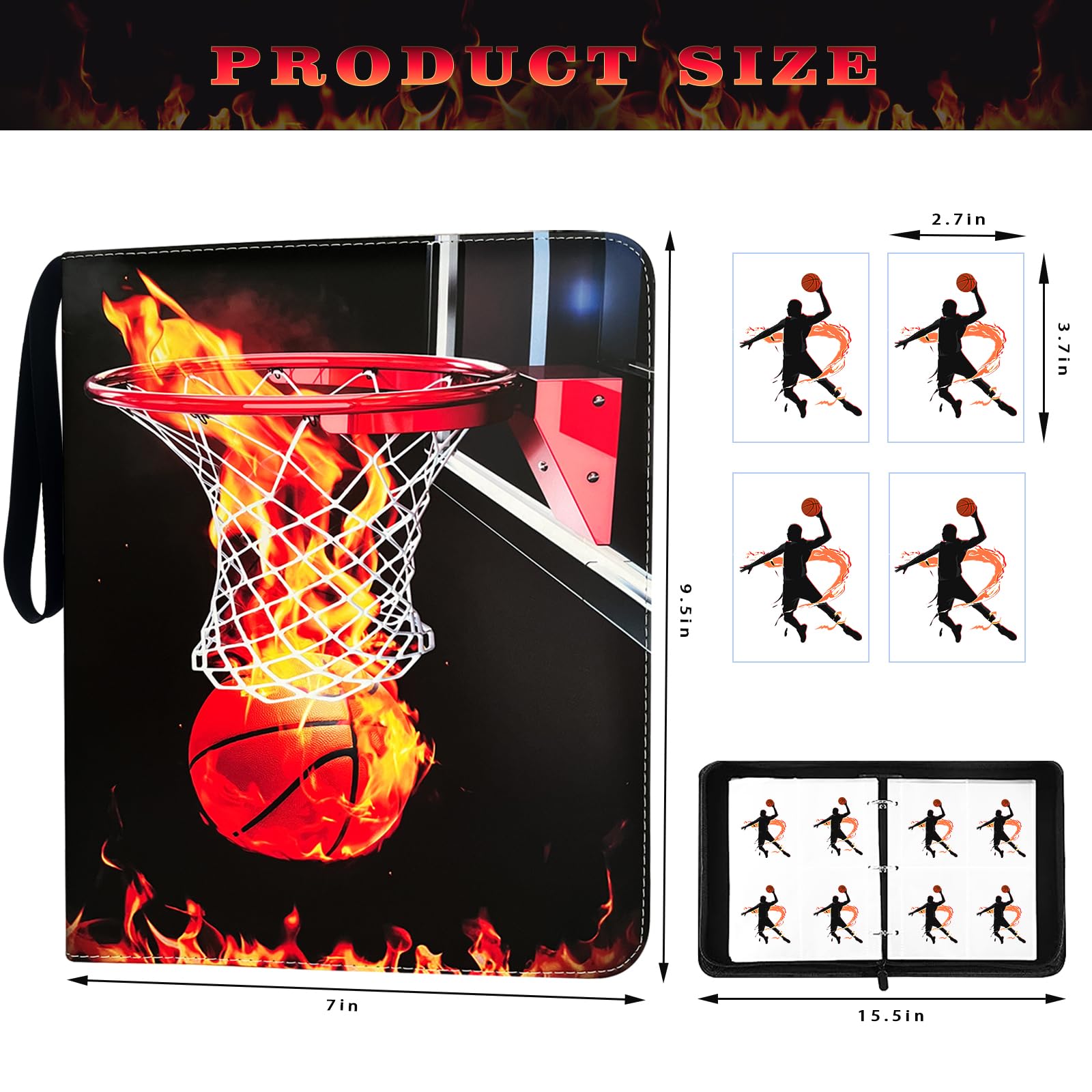 Yisheme 400-Pocket Basketball Card Binder with 50 Removable Sleeves – PU Leather Zipper Album for Trading Cards