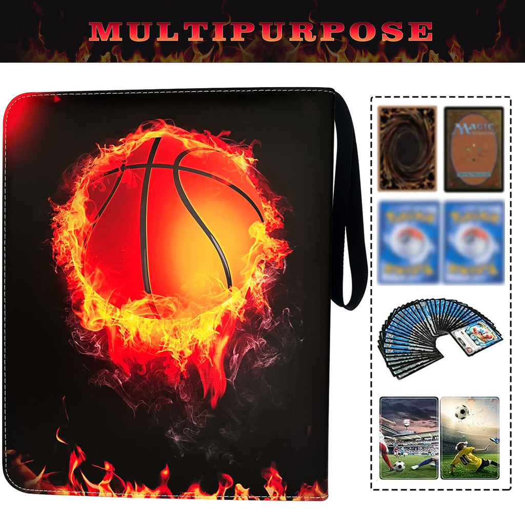 Yisheme 400-Pocket Basketball Card Binder with 50 Removable Sleeves – PU Leather Zipper Album for Trading Cards