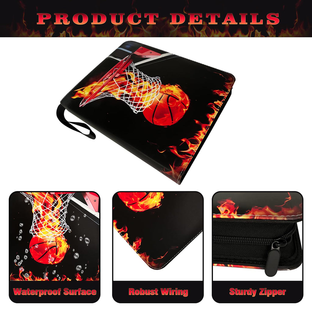 Yisheme 400-Pocket Basketball Card Binder with 50 Removable Sleeves – PU Leather Zipper Album for Trading Cards