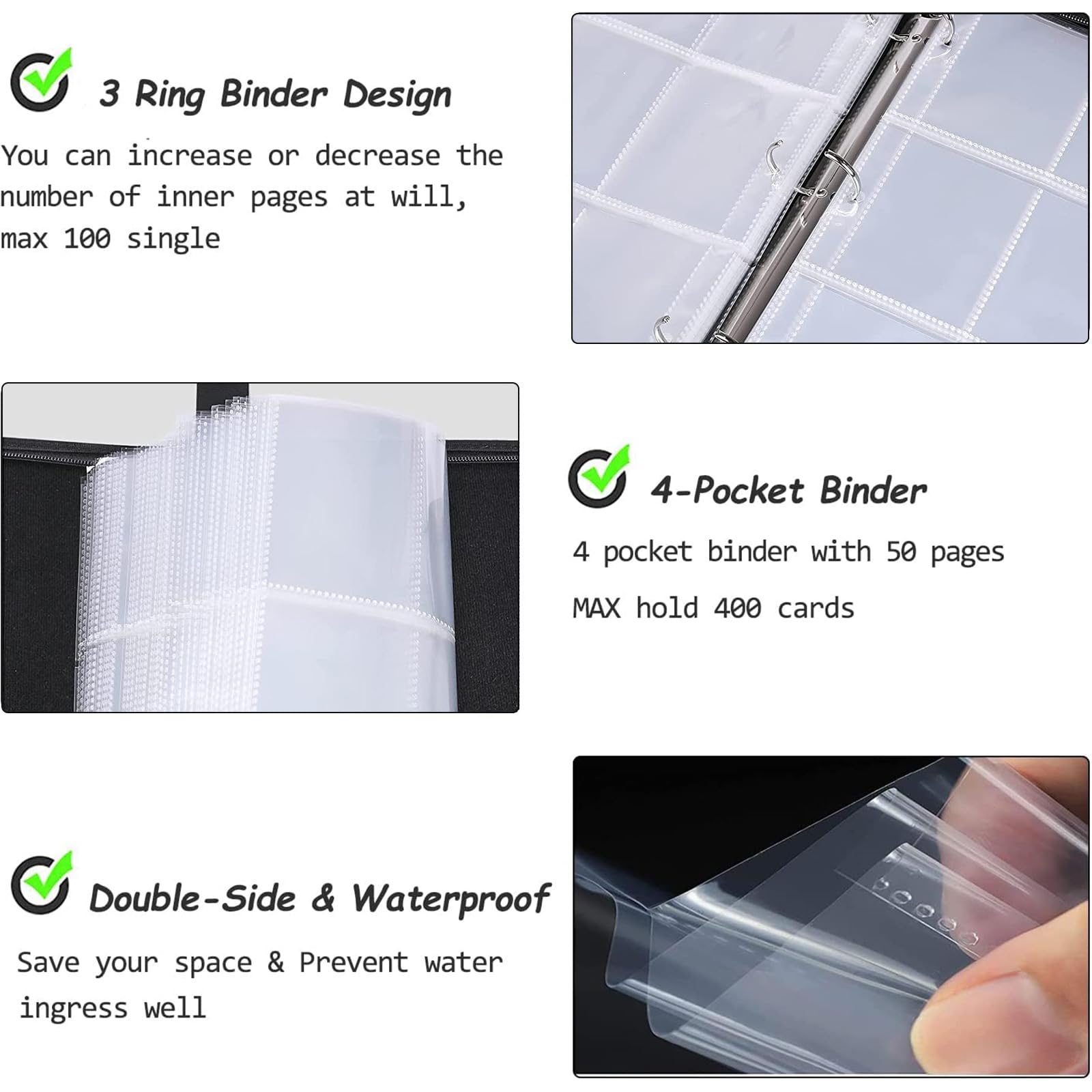 Yisheme 400-Pocket Sports Card Binder – 50 Removable Sleeves for Trading Cards