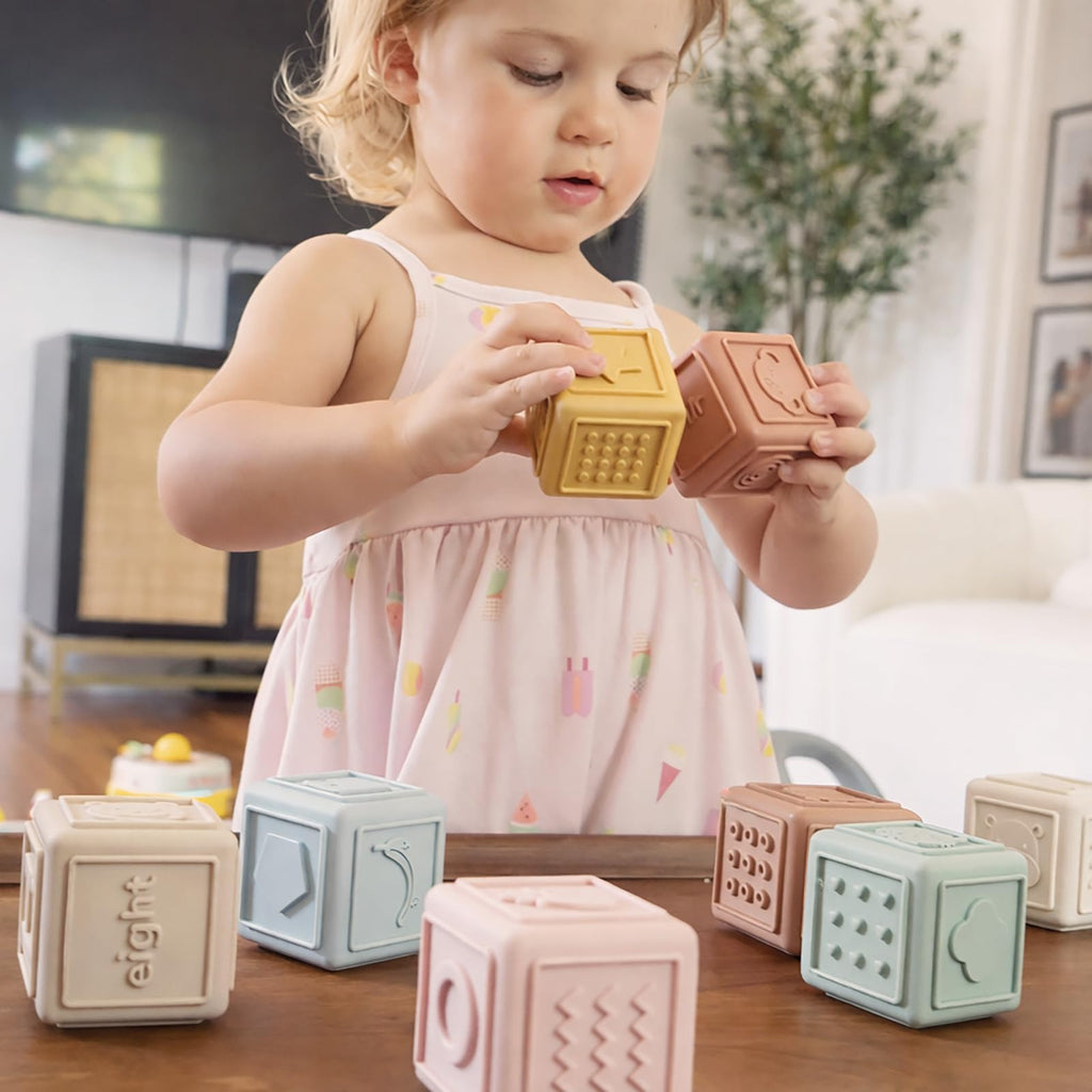 YIVEKO 8-Pack Silicone Baby Stacking Blocks – Soft Teethers & Montessori Toys for Toddlers