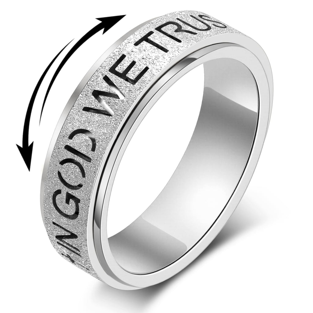 YIXNZON Stainless Steel Fidget Ring - Anxiety Spinner for Adults - Size 10, Silver