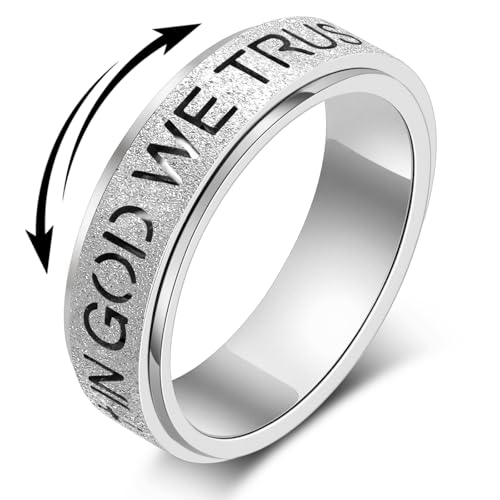 YIXNZON Stainless Steel Fidget Ring - Anxiety Spinner for Adults - Size 10, Silver
