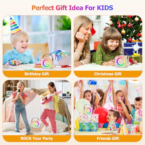 YLYYCC Mini Karaoke Machine for Kids: Portable Bluetooth Speaker with 2 Wireless Microphones, Rechargeable, 8-10 Hour Battery, Voice Changer, Travel Toy for Ages 3+