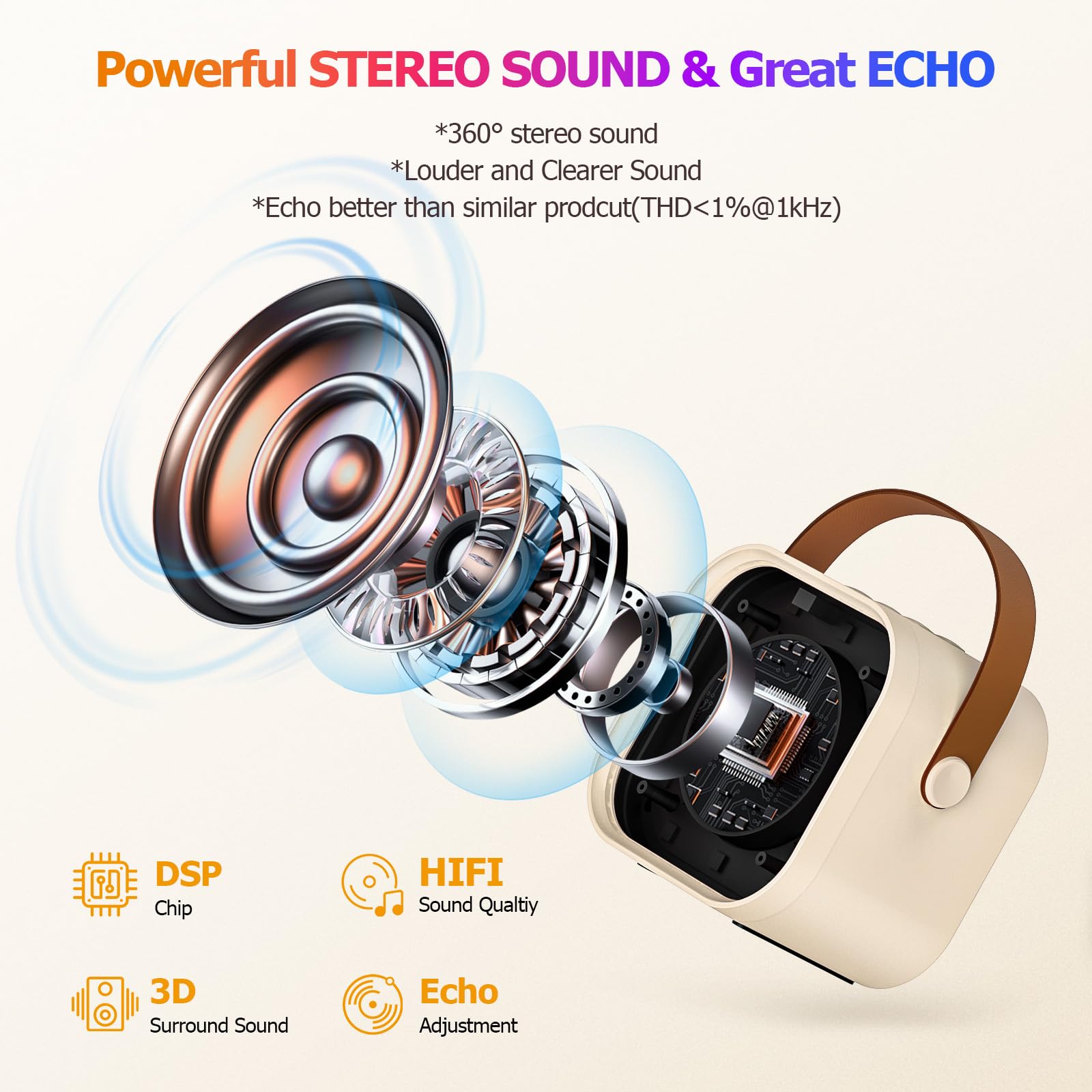 YLYYCC Mini Karaoke Machine for Kids: Portable Bluetooth Speaker with 2 Wireless Microphones, Rechargeable, 8-10 Hour Battery, Voice Changer, Travel Toy for Ages 3+