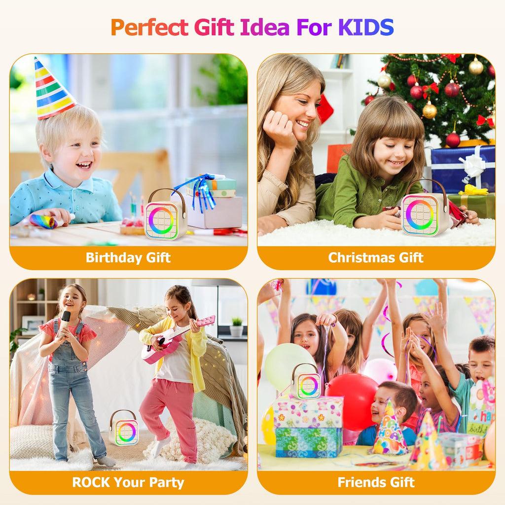 YLYYCC Mini Karaoke Machine for Kids: Portable Bluetooth Speaker with 2 Wireless Microphones, Rechargeable, 8-10 Hour Battery, Voice Changer, Travel Toy for Ages 3+