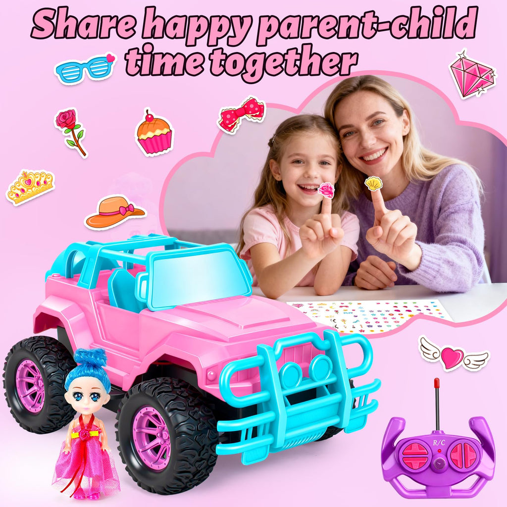 Ynybusi 1:20 Scale RC Monster Truck with LED Lights, DIY Stickers, and Doll Seat for Kids Ages 6-10