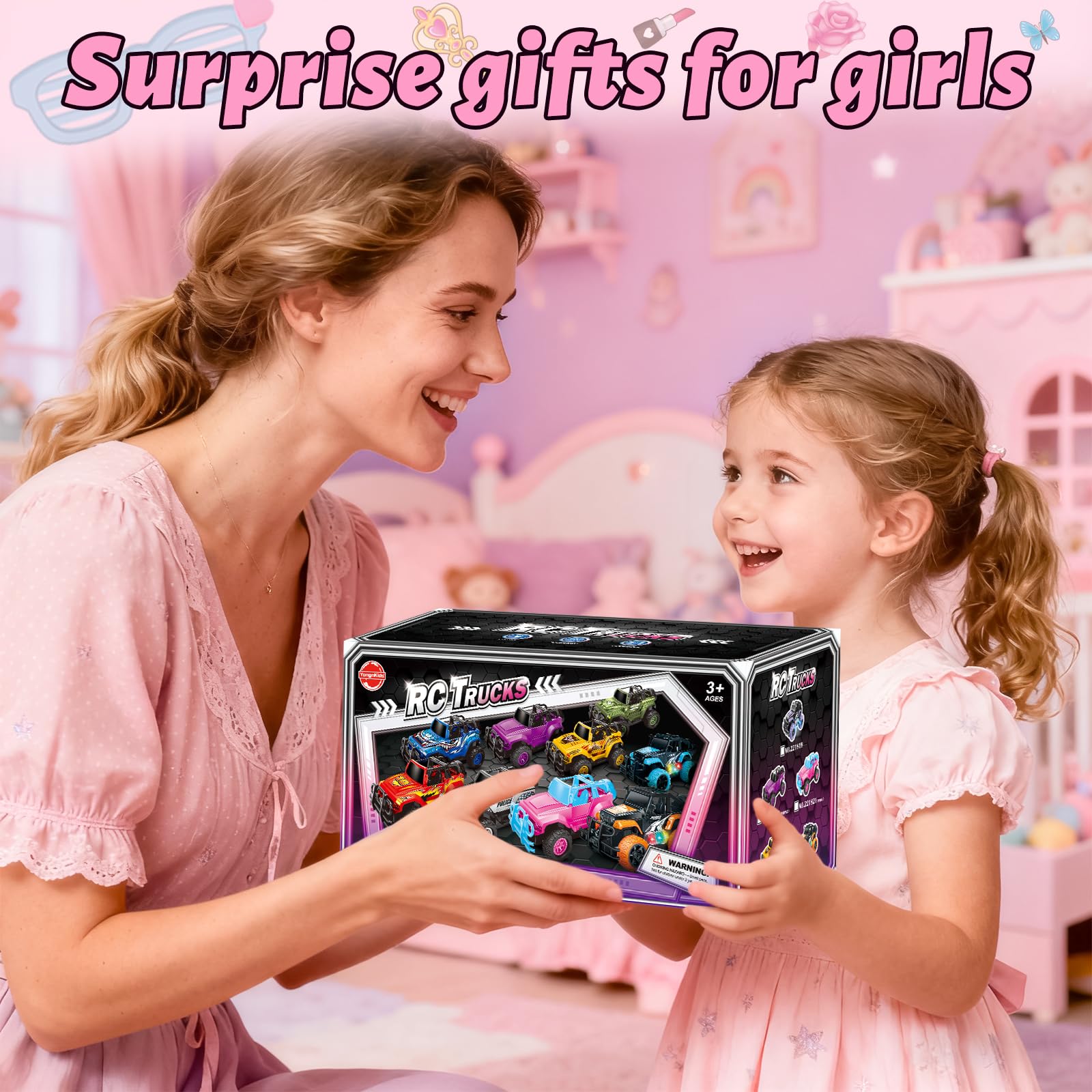 Ynybusi 1:20 Scale RC Monster Truck with LED Lights, DIY Stickers, and Doll Seat for Kids Ages 6-10