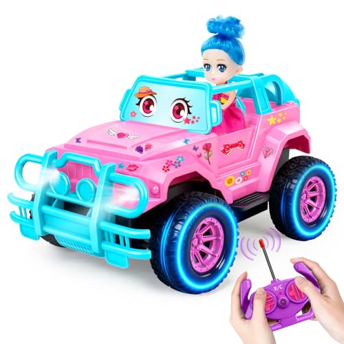 Ynybusi 1:20 Scale RC Monster Truck with LED Lights, DIY Stickers, and Doll Seat for Kids Ages 6-10