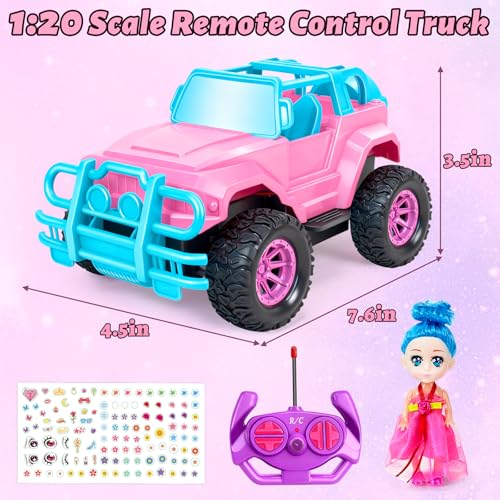 Ynybusi 1:20 Scale RC Monster Truck with LED Lights, DIY Stickers, and Doll Seat for Kids Ages 6-10