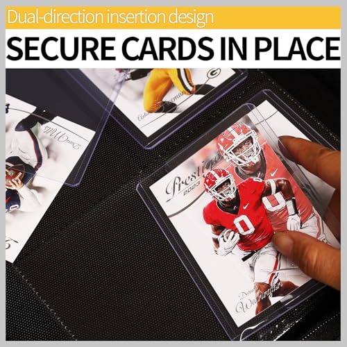 Yodamiack Toploader Binder – Holds 128 Cards in 3"x4" Sleeves, Water-Resistant PU Leather, Ringless Double-Sided Pages, Carbon Black