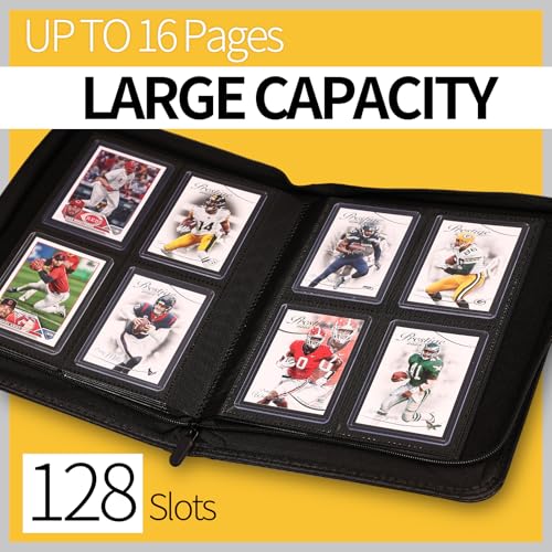 Yodamiack Toploader Binder – Holds 128 Cards in 3"x4" Sleeves, Water-Resistant PU Leather, Ringless Double-Sided Pages, Carbon Black