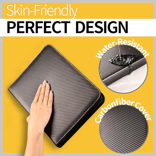 Yodamiack Toploader Binder – Holds 128 Cards in 3"x4" Sleeves, Water-Resistant PU Leather, Ringless Double-Sided Pages, Carbon Black