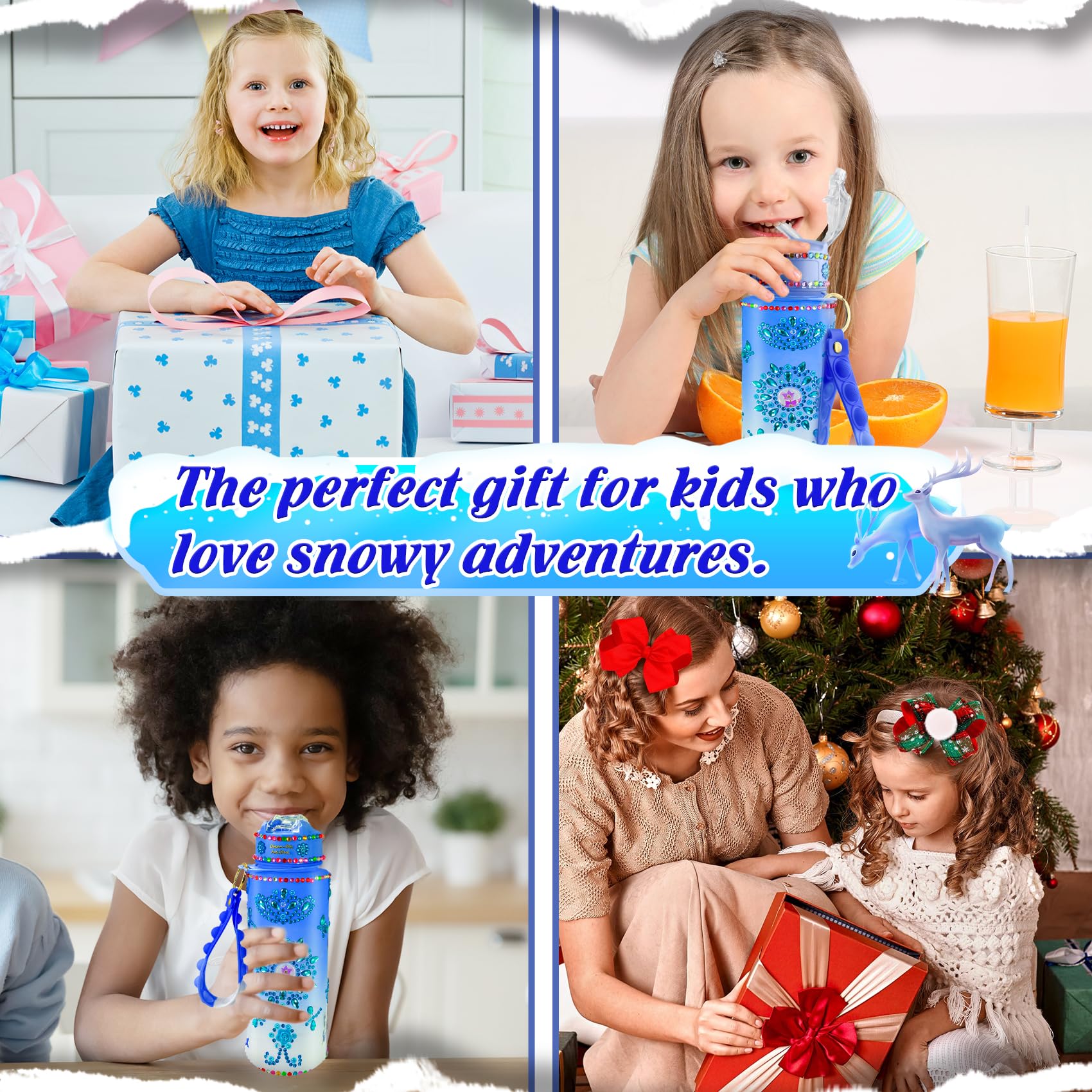 YOFUN Frozen Water Bottle Craft Kit for Girls – Decorate Your Own 630ml Leak-Proof Bottle with Stickers & Fidget Keychain, Ages 3-8