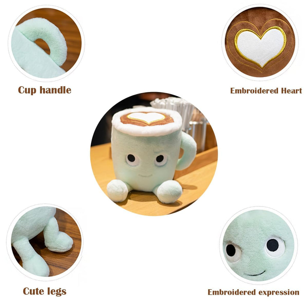 Yoholto 7.8-Inch Latte Plush Pillow: Soft Coffee Cup Stuffed Toy in Green