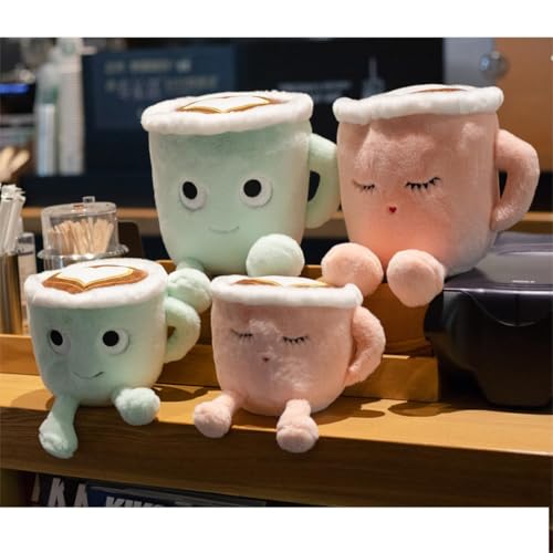 Yoholto Latte Plush Pillow – 7.8 Inch Pink Coffee Cup Stuffed Toy with Embroidered Face