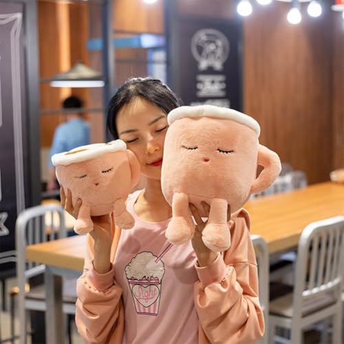 Yoholto Latte Plush Pillow – 7.8 Inch Pink Coffee Cup Stuffed Toy with Embroidered Face