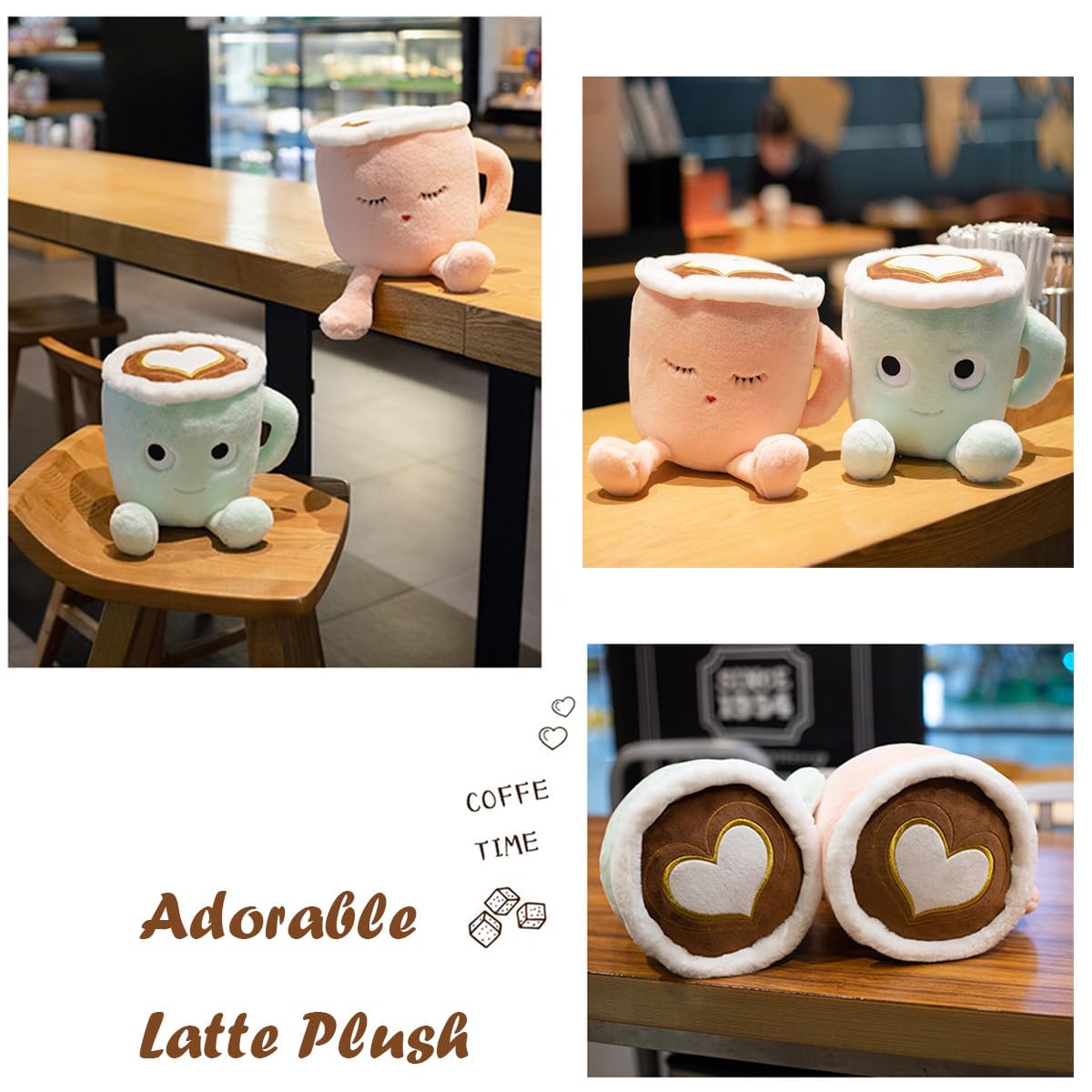 Yoholto Latte Plush Pillow – 7.8 Inch Pink Coffee Cup Stuffed Toy with Embroidered Face
