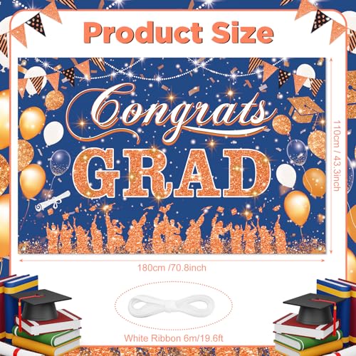 Yoirrat Blue Orange Congrats Grad Banner 2026 - 70.8x43.3 inch Graduation Decoration for Class of 2026 High School College Party