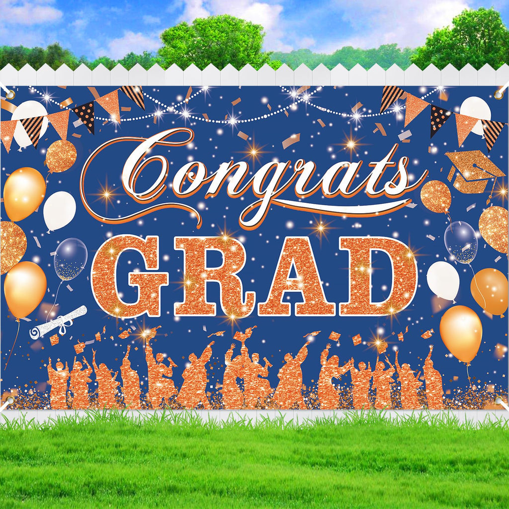 Yoirrat Blue Orange Congrats Grad Banner 2026 - 70.8x43.3 inch Graduation Decoration for Class of 2026 High School College Party