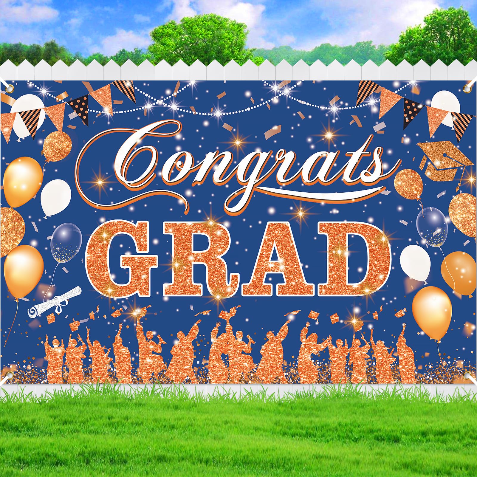 Yoirrat Blue Orange Congrats Grad Banner 2026 - 70.8x43.3 inch Graduation Decoration for Class of 2026 High School College Party