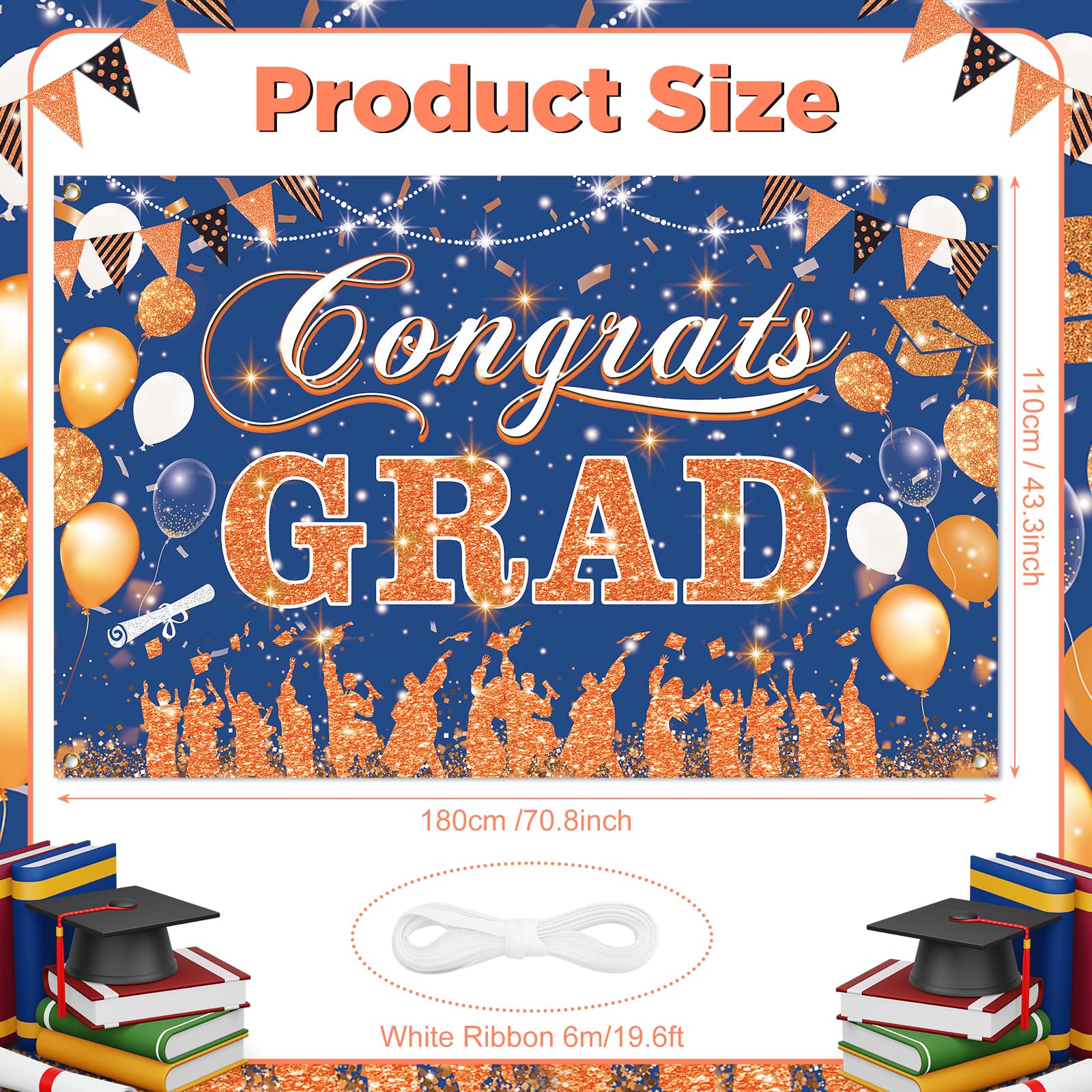 Yoirrat Blue Orange Congrats Grad Banner 2026 - 70.8x43.3 inch Graduation Decoration for Class of 2026 High School College Party