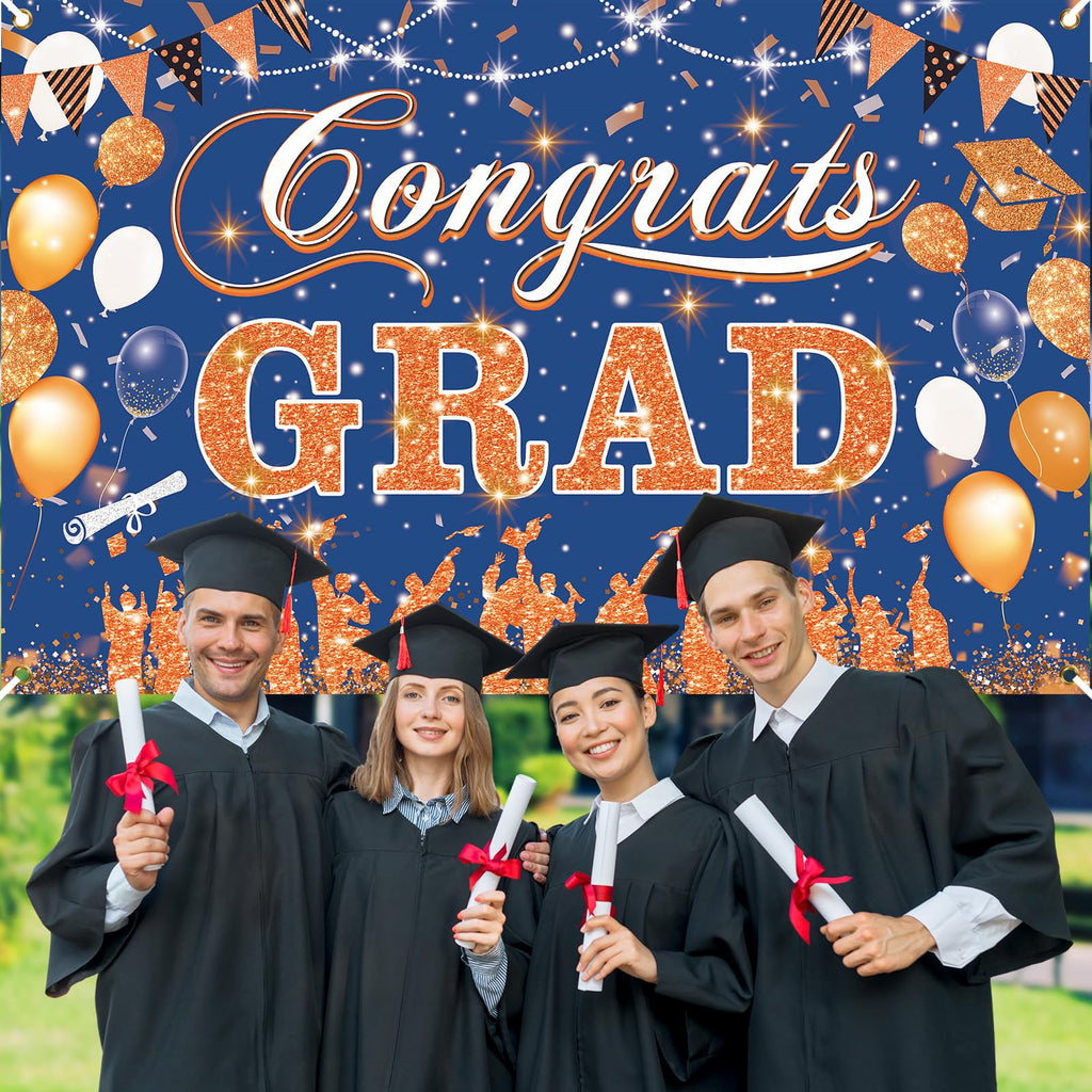 Yoirrat Blue Orange Congrats Grad Banner 2026 - 70.8x43.3 inch Graduation Decoration for Class of 2026 High School College Party