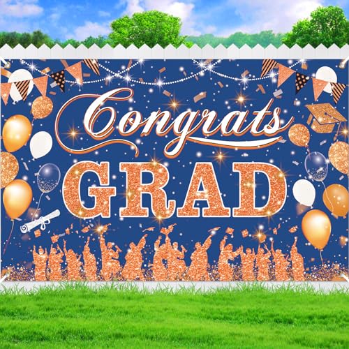 Yoirrat Blue Orange Congrats Grad Banner 2026 - 70.8x43.3 inch Graduation Decoration for Class of 2026 High School College Party