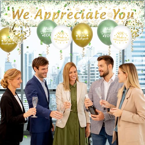 Yoirrat Sage Green We Appreciate You Banner Set - 18 Balloons & Yard Sign for Employee Staff Teacher Appreciation Party