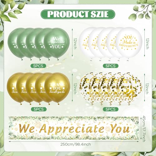 Yoirrat Sage Green We Appreciate You Banner Set - 18 Balloons & Yard Sign for Employee Staff Teacher Appreciation Party
