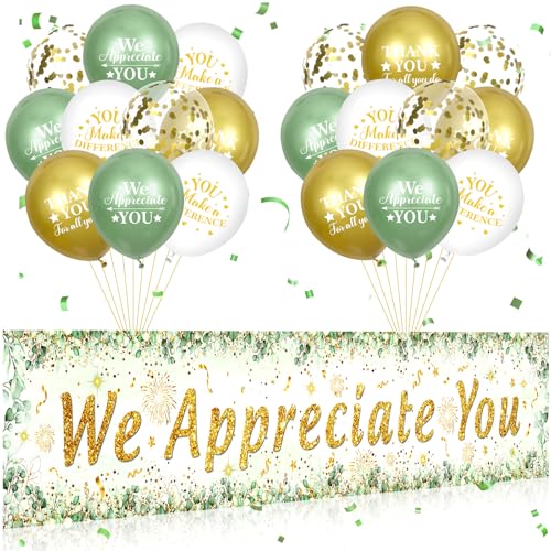 Yoirrat Sage Green We Appreciate You Banner Set - 18 Balloons & Yard Sign for Employee Staff Teacher Appreciation Party