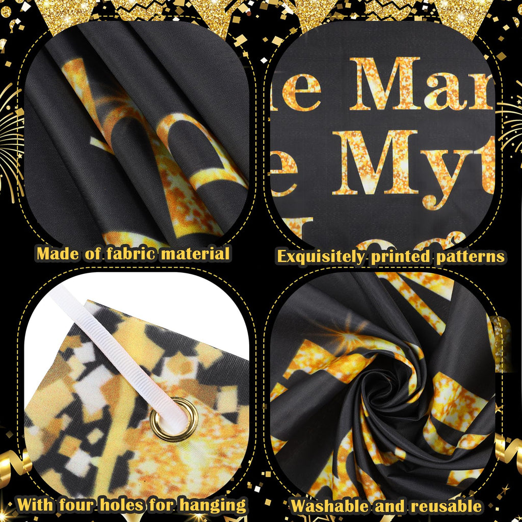 Yoirrat The Man The Myth The Legend Backdrop Banner – Black Gold Glitter Party Decor for Men