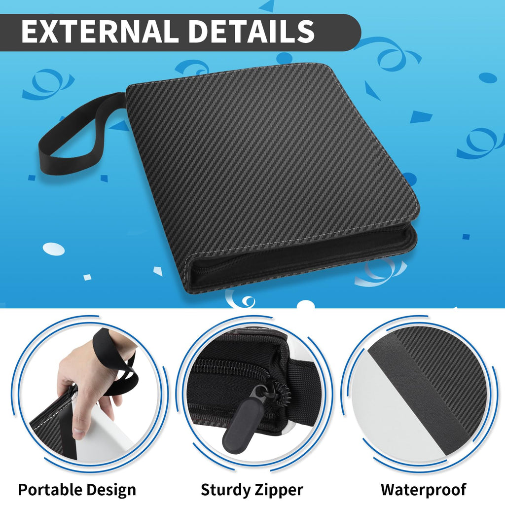 YoKiStar 900-Pocket Trading Card Binder - Black PU Leather Album with 50 Removable Sleeves