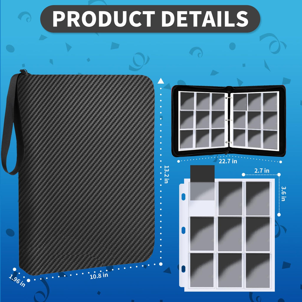 YoKiStar 900-Pocket Trading Card Binder - Black PU Leather Album with 50 Removable Sleeves