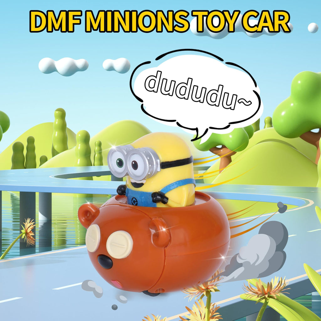 YOLOPARK Minions Bob & Tim Pull-Back Toy Car – 2.75 Inch with Sound Effects for Kids Ages 3+