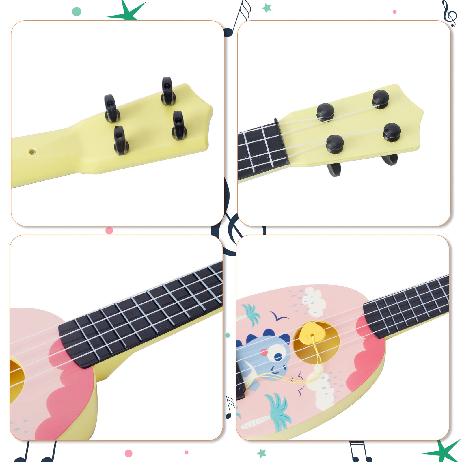 YOLOPLUS+ 17 Inch Toddler Ukulele – Pink 4-String Guitar Toy for Kids | Safe ABS Plastic
