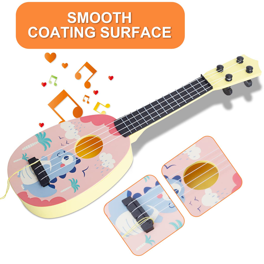 YOLOPLUS+ 17 Inch Toddler Ukulele – Pink 4-String Guitar Toy for Kids | Safe ABS Plastic