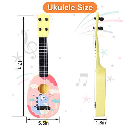 YOLOPLUS+ 17 Inch Toddler Ukulele – Pink 4-String Guitar Toy for Kids | Safe ABS Plastic