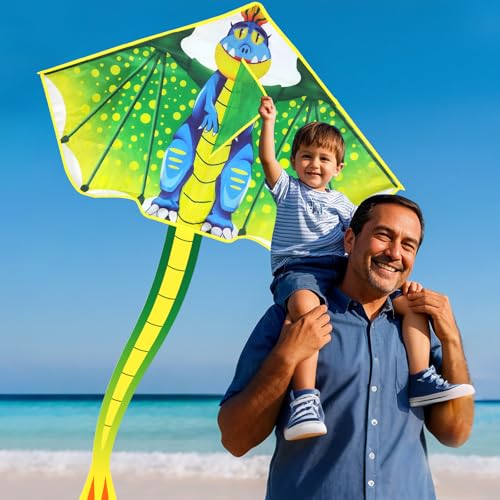 YongnKids Large Dinosaur Kite for Kids Ages 4-12: Easy to Fly, 120x210cm, 328ft String, Perfect for Beach & Park