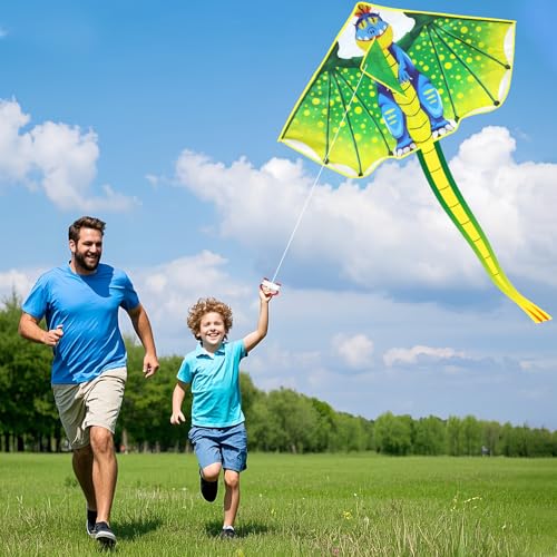 YongnKids Large Dinosaur Kite for Kids Ages 4-12: Easy to Fly, 120x210cm, 328ft String, Perfect for Beach & Park