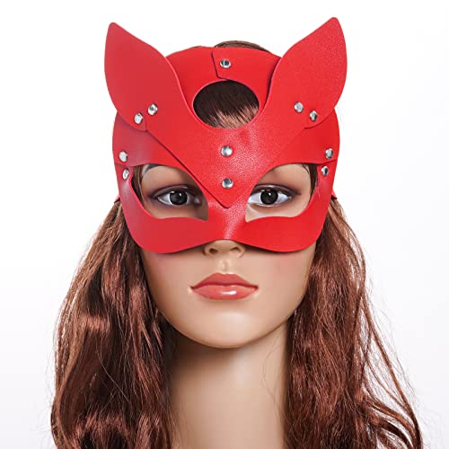 Yookat 3 Pack Leather Fox Masks for Masquerade, Halloween, Cosplay – Red, Black, White