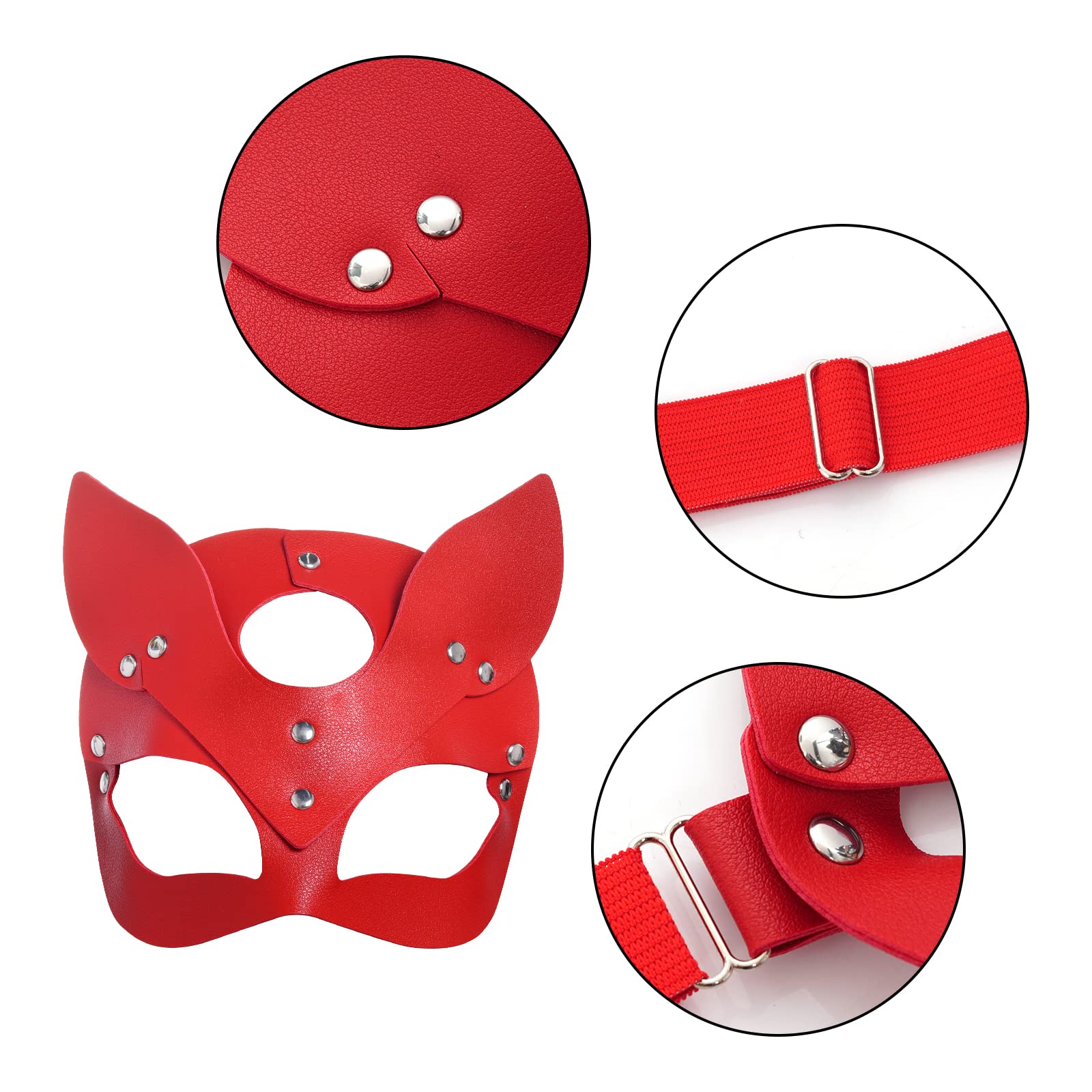 Yookat 3 Pack Leather Fox Masks for Masquerade, Halloween, Cosplay – Red, Black, White