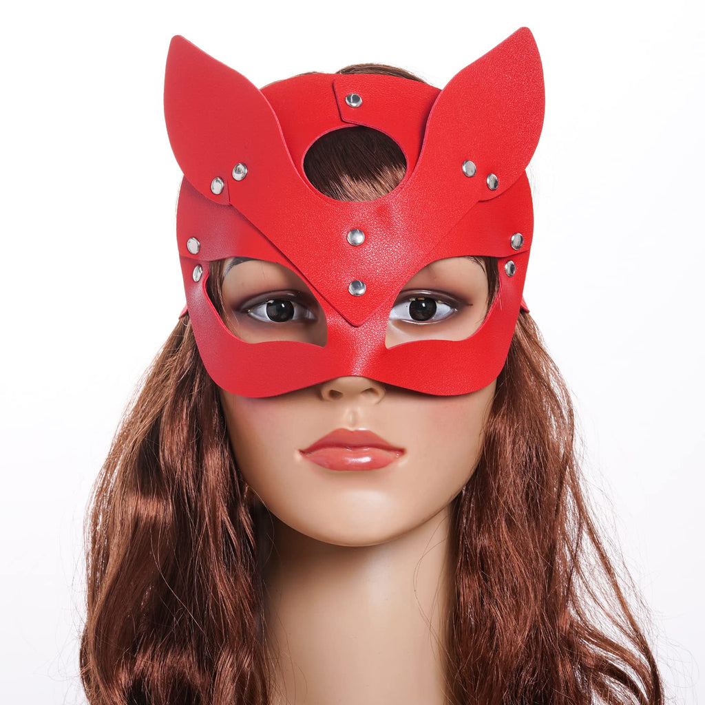 Yookat 3 Pack Leather Fox Masks for Masquerade, Halloween, Cosplay – Red, Black, White